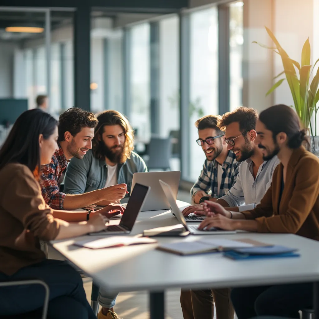 People collaborating on laptops